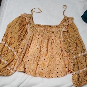 Free People Gold Patterned Blouse
